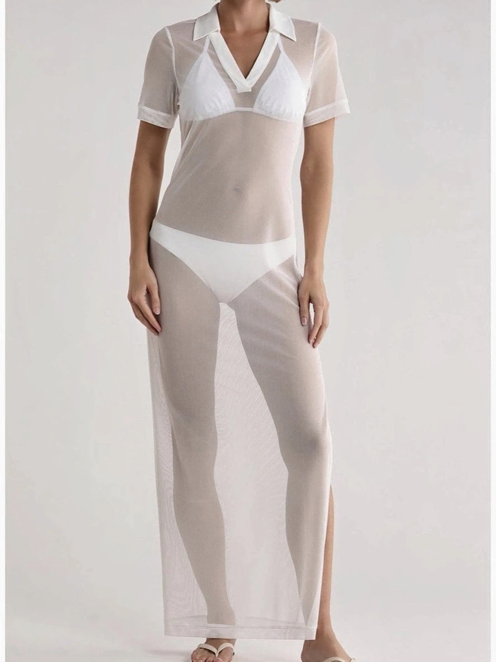 Hutch Sheer White Mesh Swim Cover-Up Shirtdress Maxi Dress M Resort Cruise